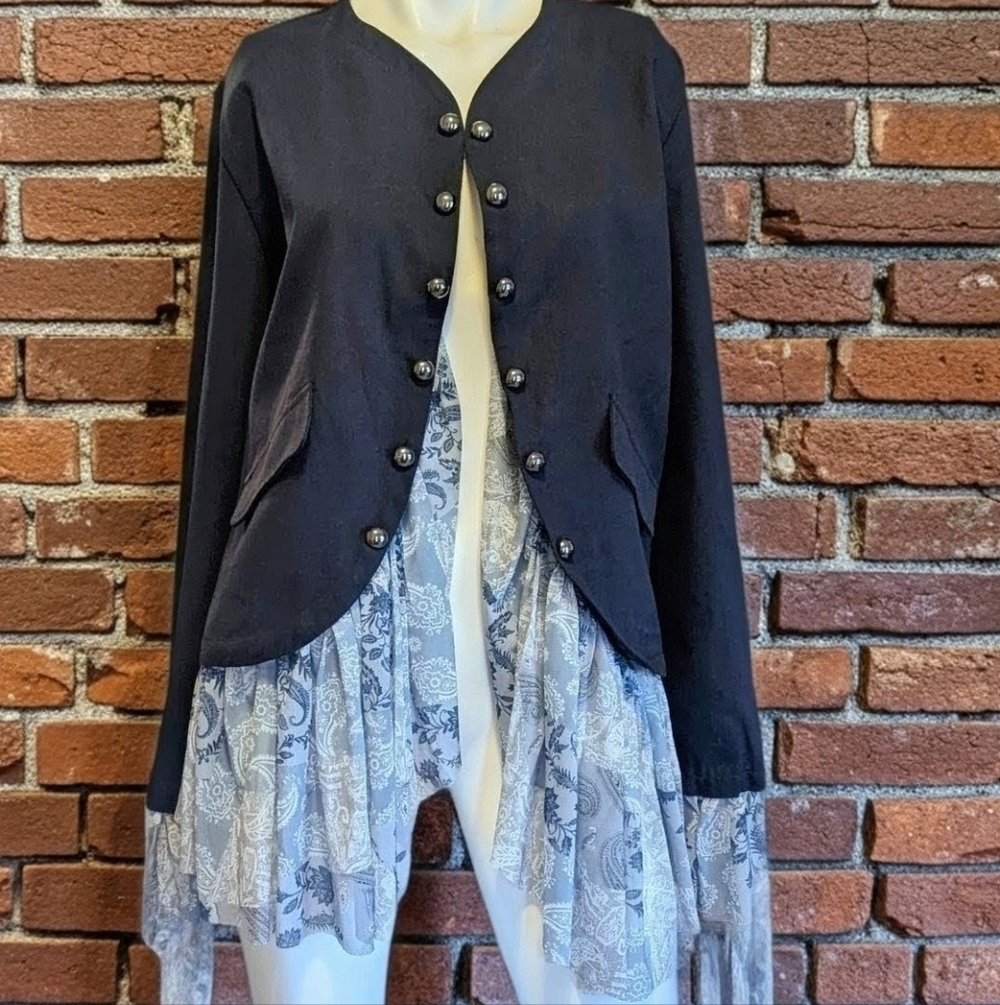 🆕NIB Dark Blue Ruffle Trim Open Military Jacket